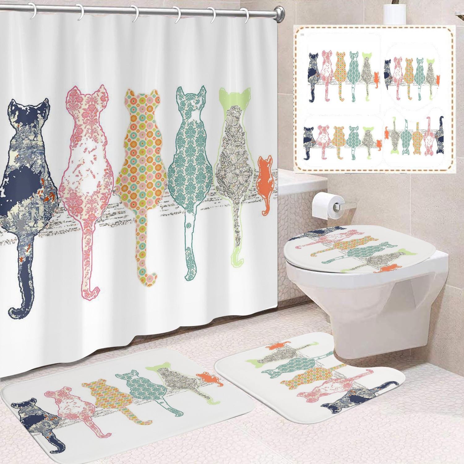 YL-37666 Factory direct sales watercolor daisy bathroom shower curtain/toilet partition curtain/no-drill curtain/shower curtain