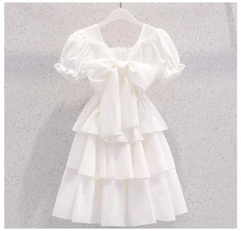 spring summer Kids white Dresses Child Clothes Teenager Girls Daily Wear backless ball gown layered dress 4 6 8 6 9 12 year 250408
