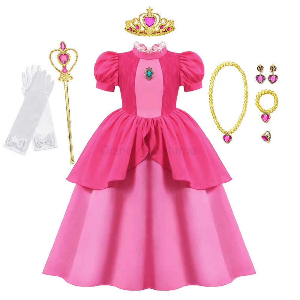 Disney Peach Cosplay Dress Girl Movie Role Playing Princess Fancy Carnival Birthday Party Outfits Children 2-10y Pink Queen Vestidos X250408