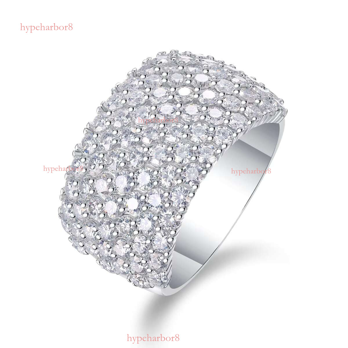 Original pure silver 14k white gold wedding ring, round cut silica women's ring