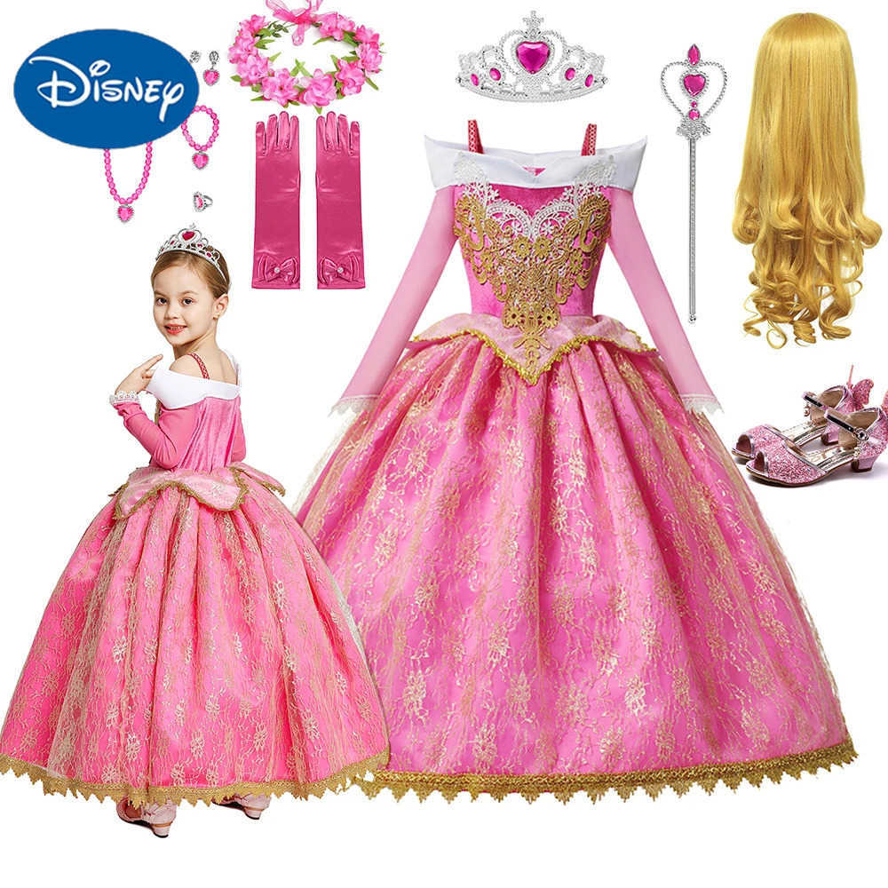 Disney Luxury Girls Princess Costume Ball Gown Dress Fancy Birthday Carnival Party Off Shoulder Golden Applique Children Outfits Dress X250408