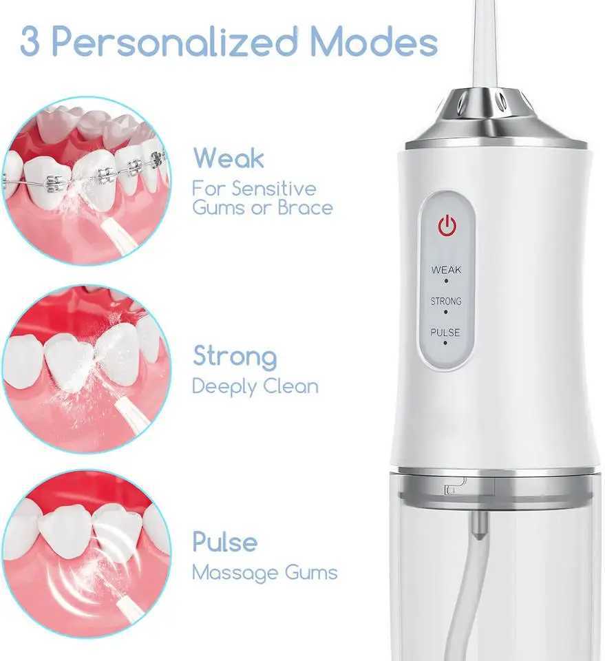 Oral irrigator portable water tooth holder USB charging water spray tooth pick+4 nozzles 3-mode waterproof tooth cleaner M250408