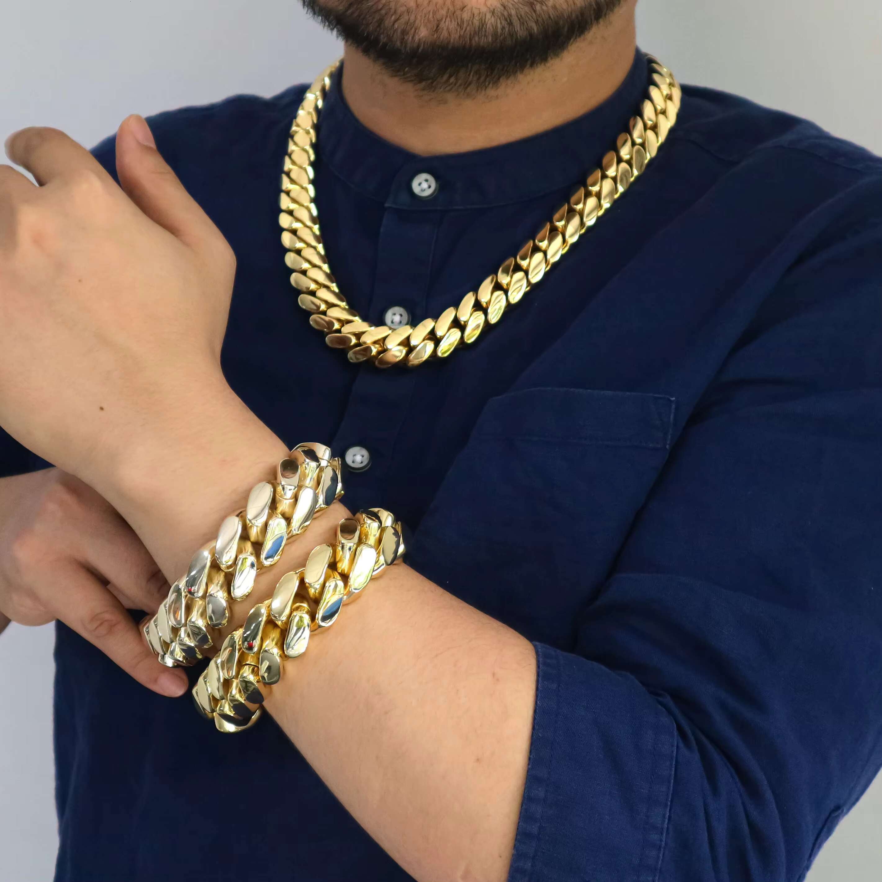 Hip Hop 20mm Miami Cuban Bracelet Heavy Duty HipHop Real Gold Plating 925 Sterling Silver Cuban Link Bracelet