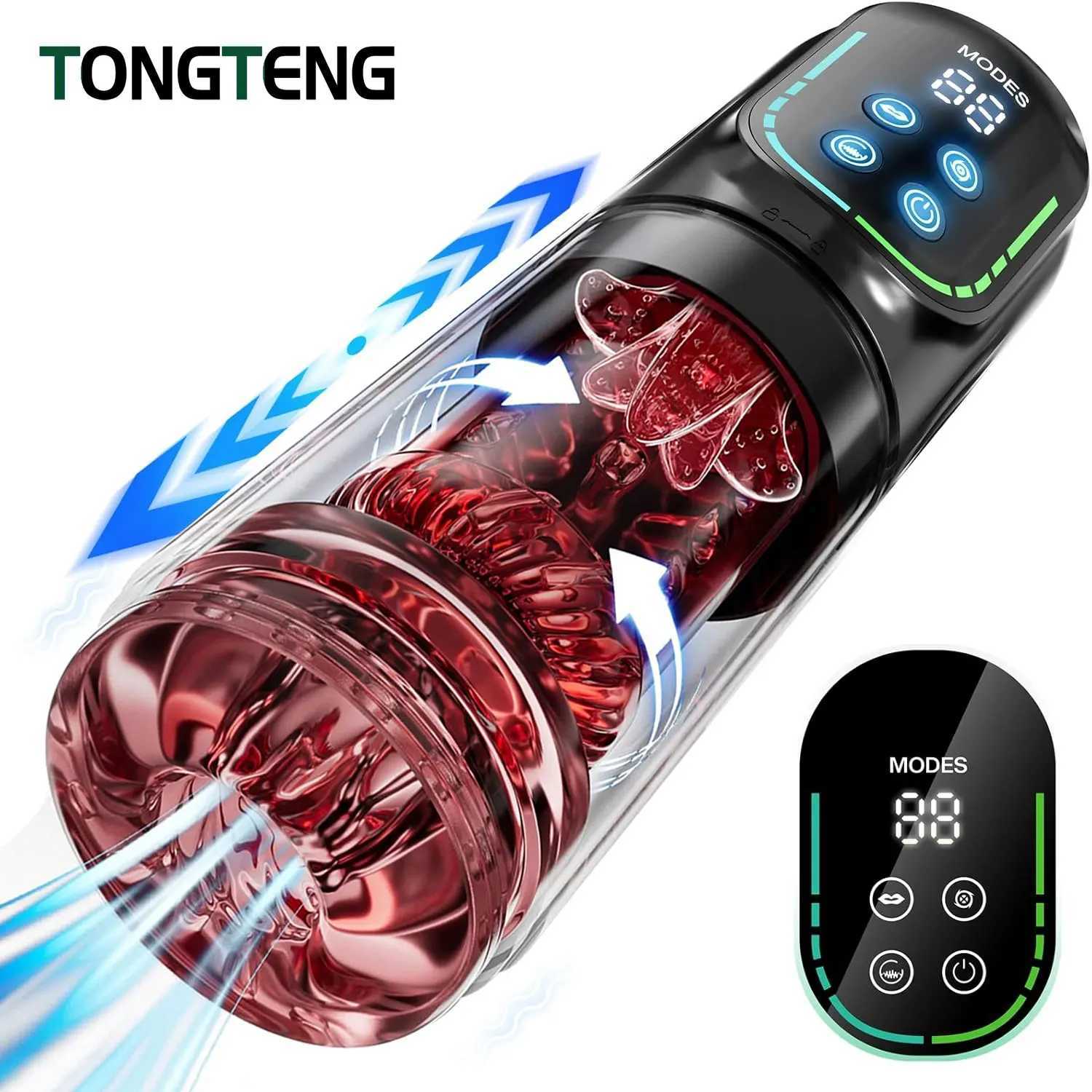 IPX7 LED Automatic Male Masturbation Cup 7 Suction Rotation Lick Punch Mode Pocket Cat Stroke Male Oral Sex ToyXJ250408