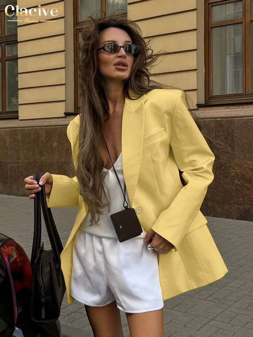 Winter Loose Yellow Cotton Office Women's Blazer Fashion Lapel Long Sleeve Blazers Elegant Classic Top Female Clothing