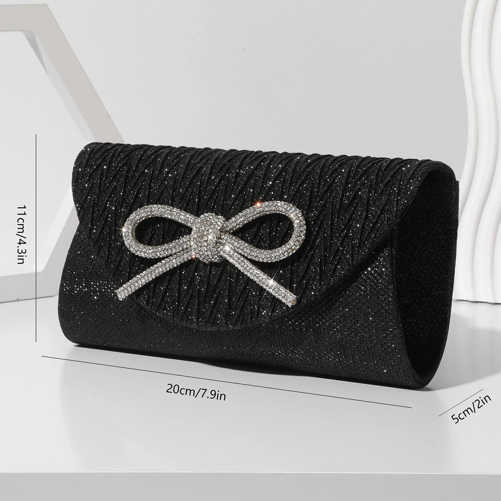 Womens elegant evening handbag sparkling crystal bow flip clutch wallet envelope dinner evening handbag wedding party ball wallet 250402