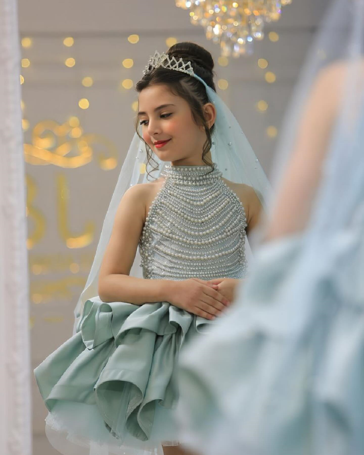 Holy White Pink Blue Flower Girl Haltar Neck With Sparking Pearls Fluffy Skirt Wedding Party Dress Mini Bridesmaid Princess Robes Bc19285 N08 B0312