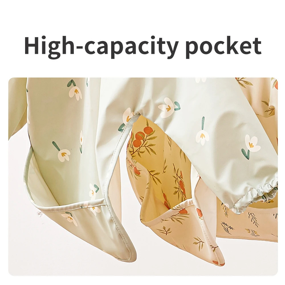 HappyFlute Danish Style PU Fabric Cute Waterproof Long Sleeves With Snap Overalls Large Pockets Dirty Free Feeding Bib 250408