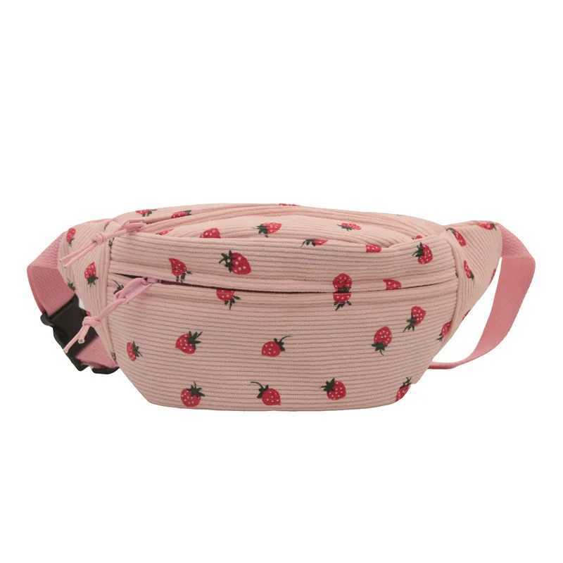 Waist Bag Womens Corduroy Fanny Bag Strawberry Pocket Fashion Chest Handbag Sports Travel Wallet Flat Waist Bag Abdominal Bag Z250407