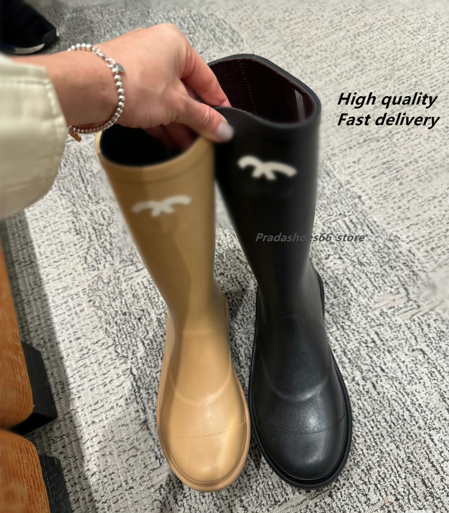 Luxury designer Rain boots cc Punk Style Women Shoes Lace-up heel height Platform Shoes Woman Ankle Rock Boots Metal Decor Woman Martin boots chan ff botte
