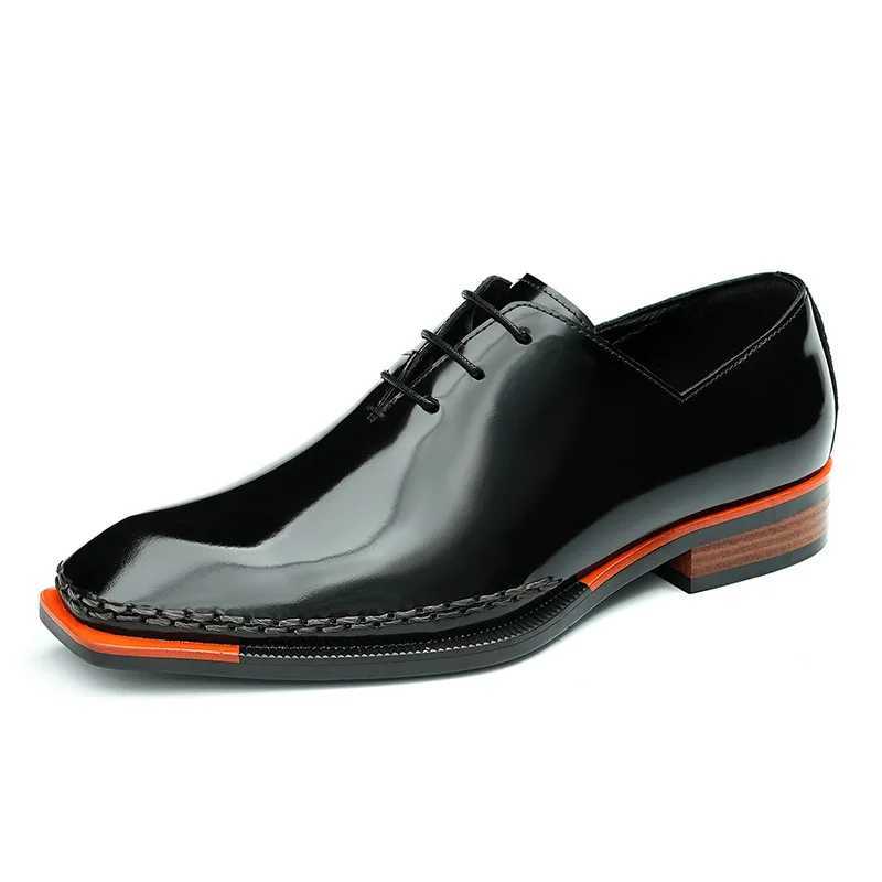 British Patent Leather Mens Business Dress Shoes Small Square Head Polished Handmade Genuine Leather Oxford Shoe for MenC250408