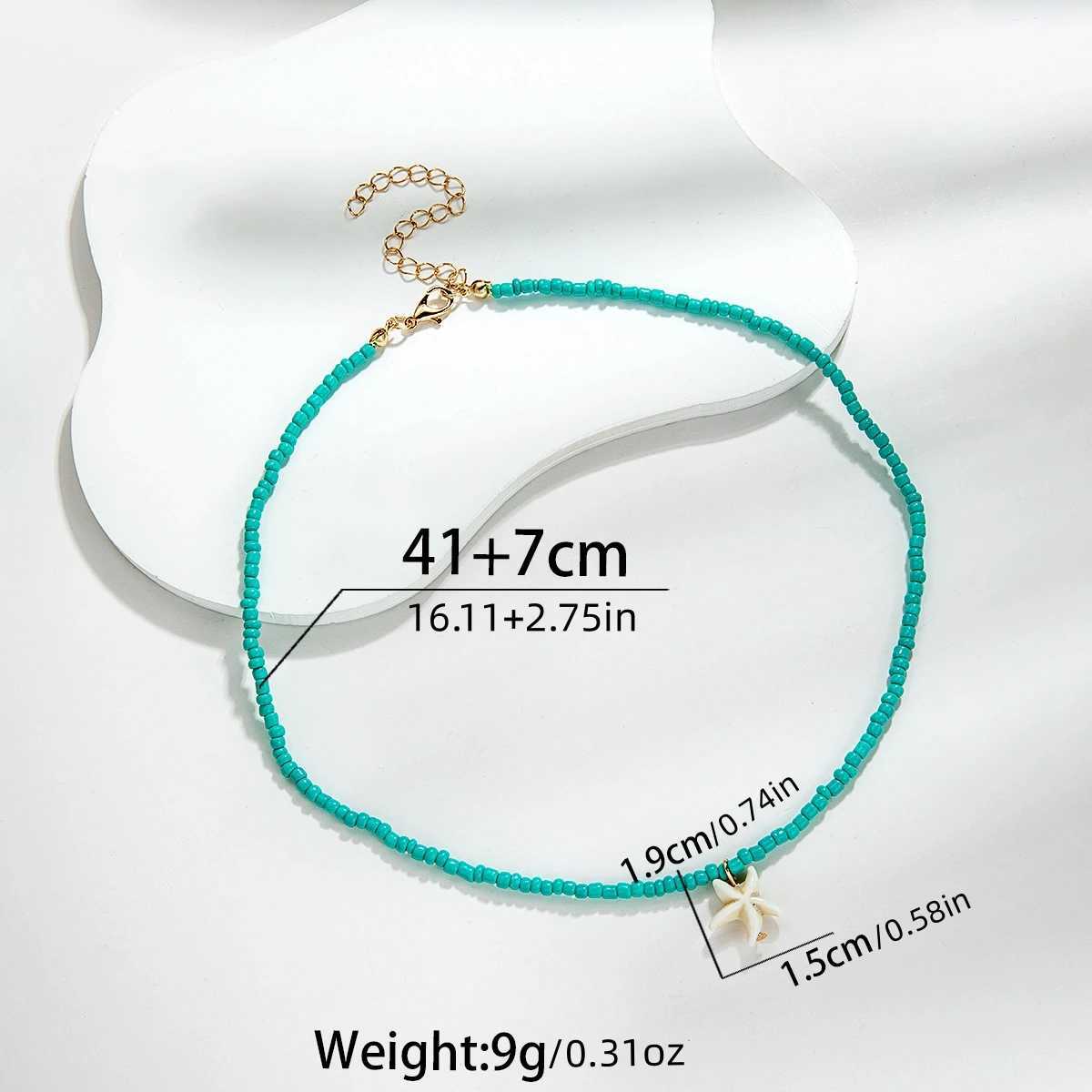 Bohemian beach style turquoise starfish pendant bead on neck womens necklaceC250407