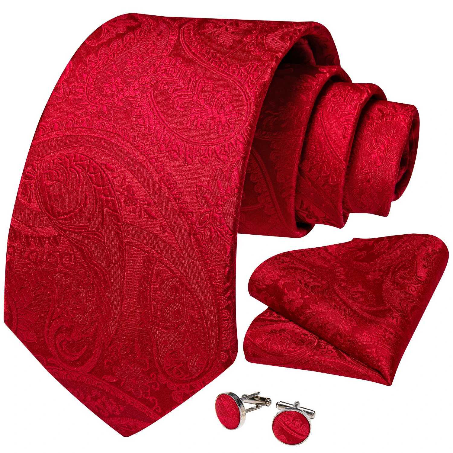 New Design Wedding Men Tie Red Solid Striped Paisley Neckties For Men Business Dropsing DiBanGu Hanky Cufflinks Tie Set X250407