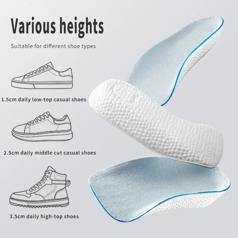Memory Foam Height Increase Insoles for Men Women Shoes Flat Feet Arch Support Orthopedic Insoles Sneakers Heel Lift Shoe Pads 250408