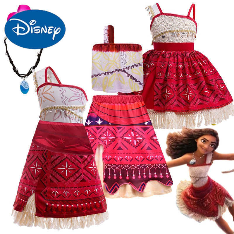Disney Moana 2 Princess Dress Girl Role Play Vaiana Single Shoulder Costume Halloween Vestido Childrens Birthday Ball Costume X250408