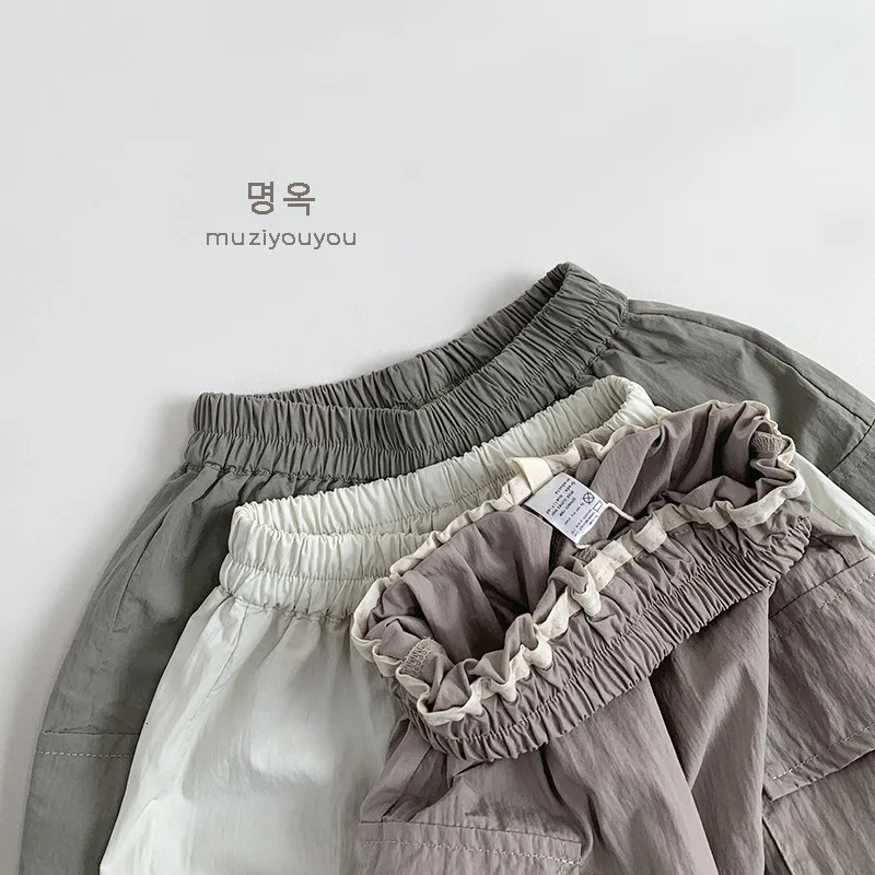 Summer Childrens Casual Pants Retro Girls Cargo Pants Solid Boys Trouser Thin Cotton Childrens Mosquito Net Baby Clothing 250408
