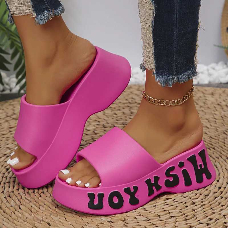 Fi letter printing platform slider womens EVA soft thick sole wedge sandals womens summer N slider outdoor beach sliderXJ250407