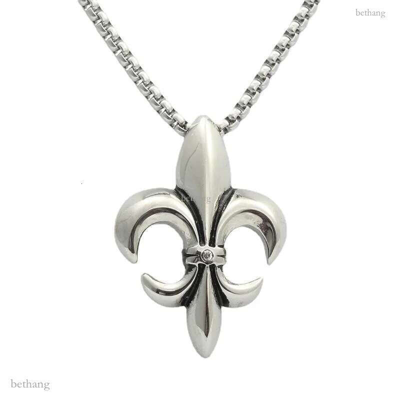 Pendant Necklaces Silver Lily For Women Men Fleur De Lis Flower Long Cross Chain Necklace Vintage French JewelryPendant