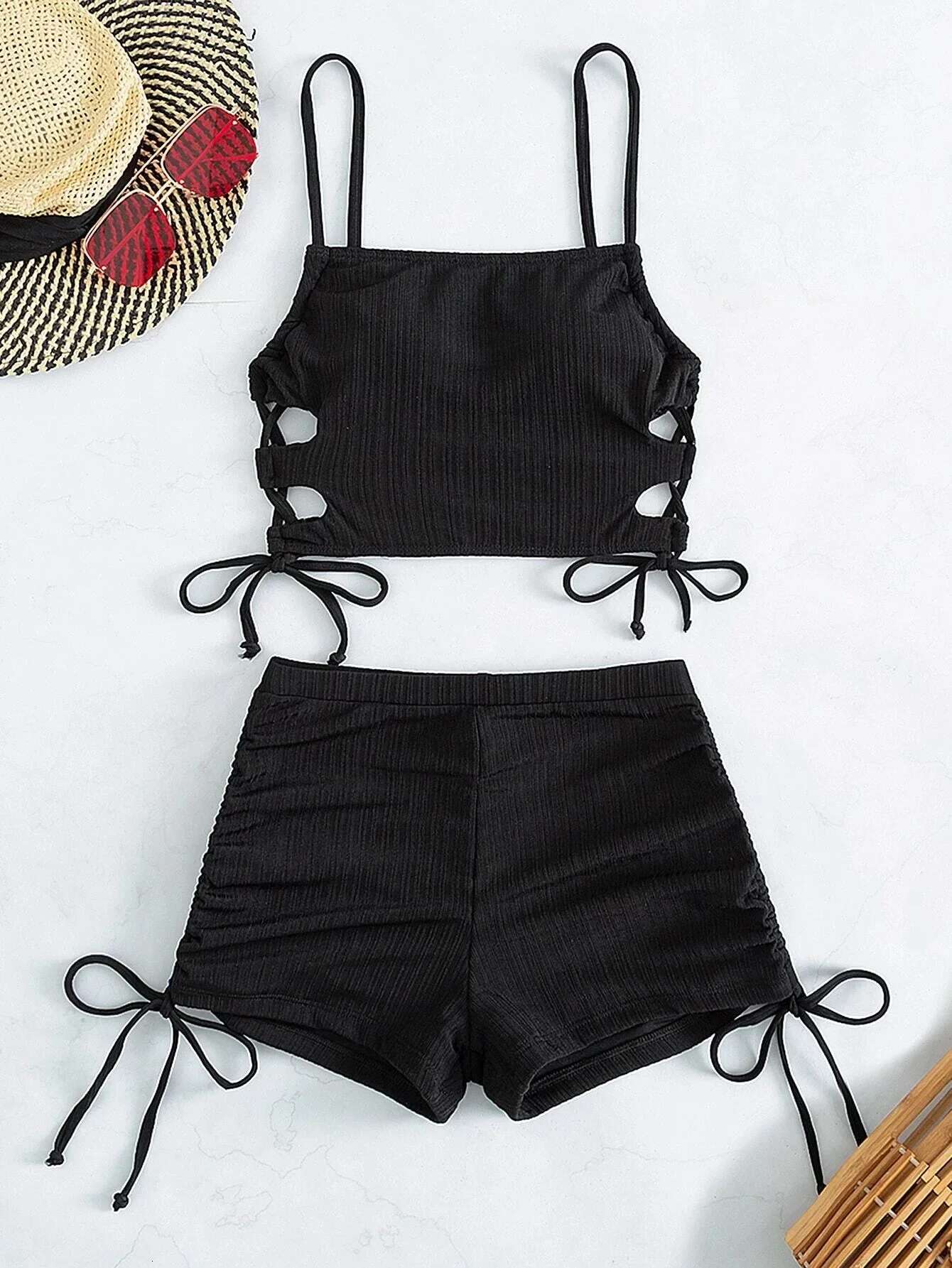 Dongdumaoyi Sexy Bikini Women White Black Hollow Out Push Up Padded Two Piece Swimsuit Summer Bathing Suit Lace High Waist Swimwear
