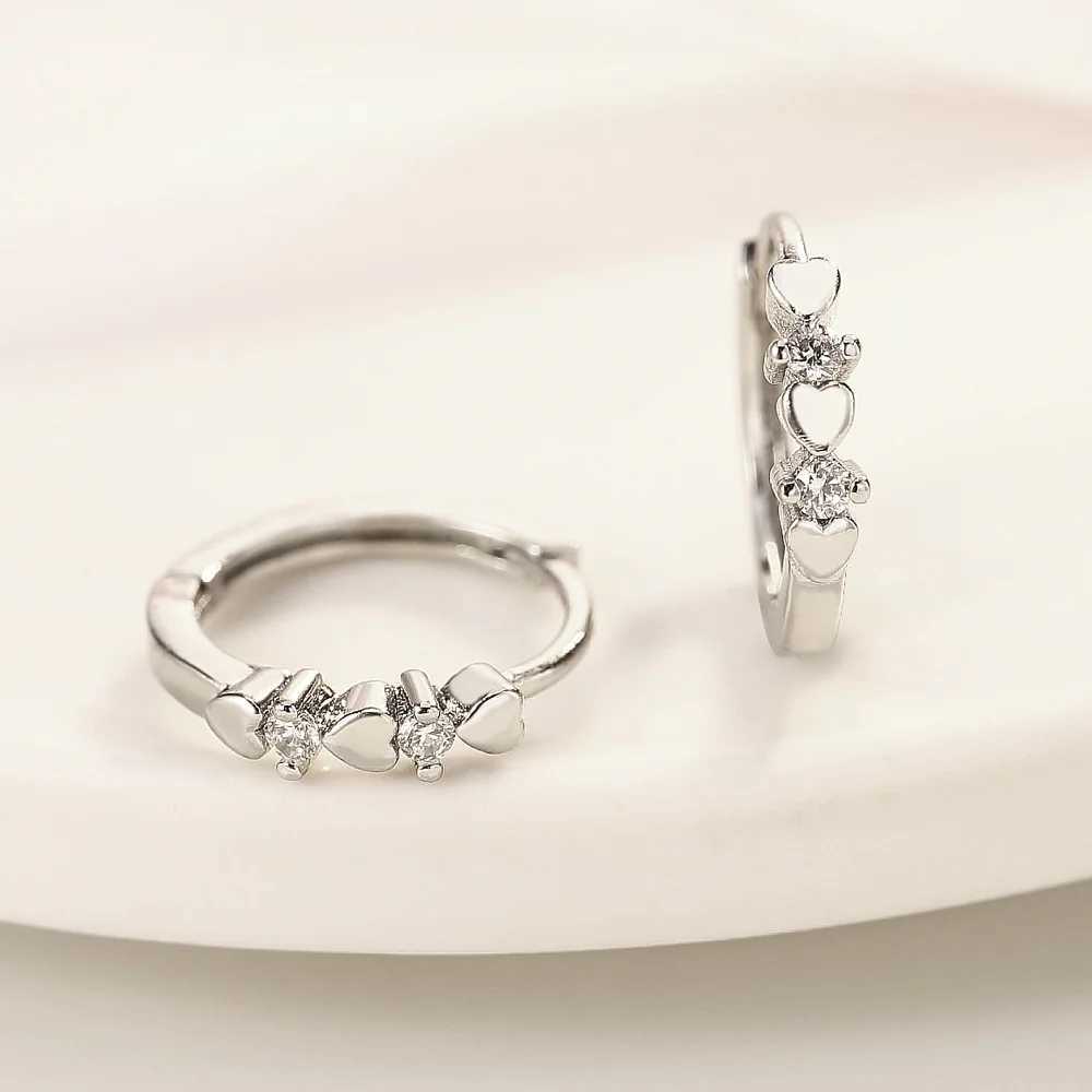 925 Silver Needle Small Circle Earring For Girl Women Stainless Steel Cz Heart Eardrop Hypoallergenic Piercing Ear Studs JewelryC250407