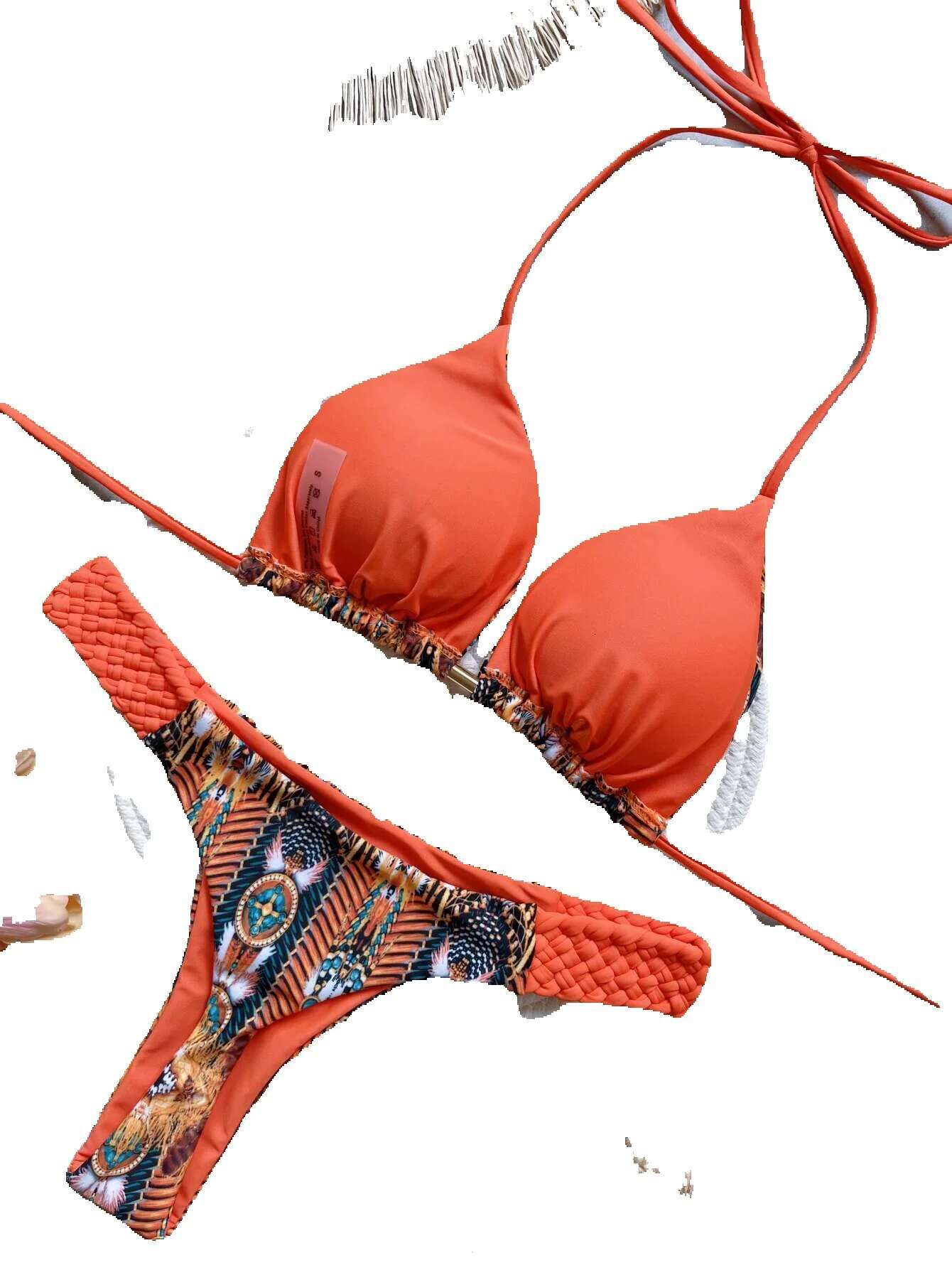 Ruotonsept printed suspender mini thong high waisted women's two-piece set bikini swimsuit