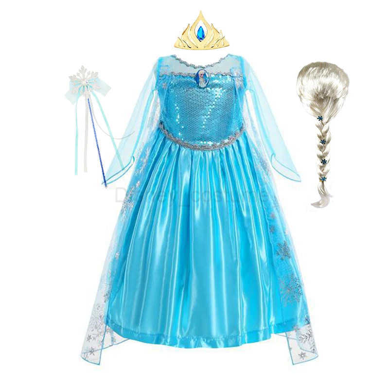 Disney Frozen Elsa Dress for Girls Elsa Costume Snow Queen Anna Dress Cosplay Birthday Party Children Kids Carnival Girl Costume 2024 X250408