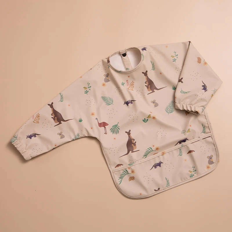 Little Boy Girl Painting Smock Babys Soft Waterproof Bib Child Meal Eating Apron with Long Sleeves Kid Adjustable Feeding Cloth 250408