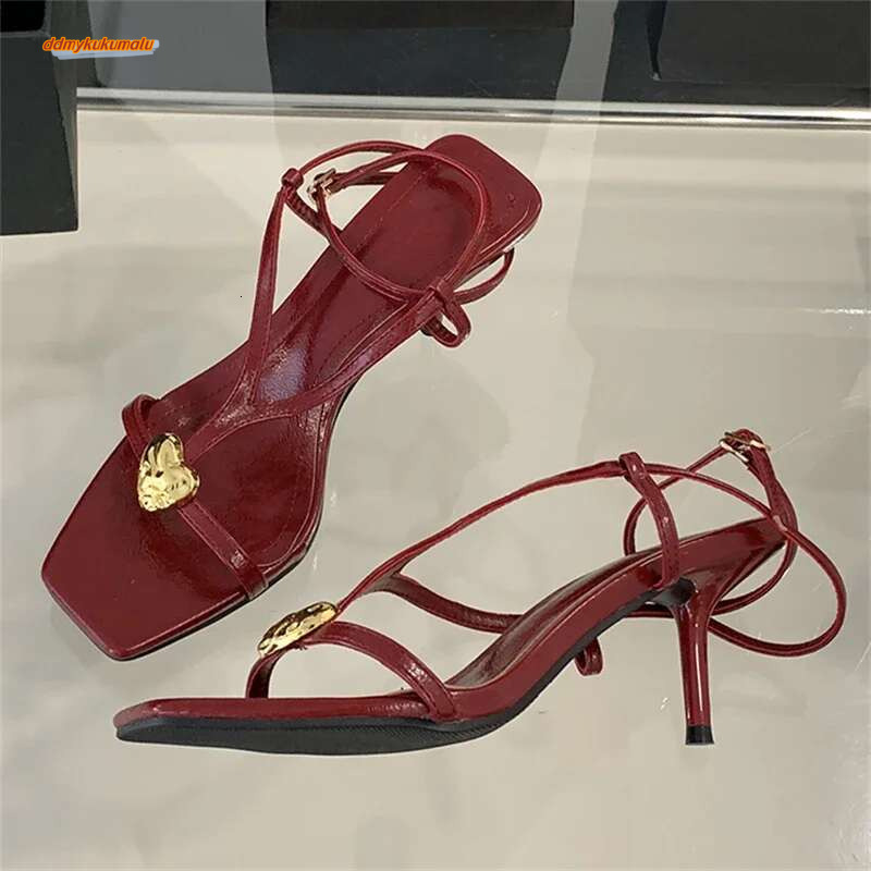 Eilyken Fashion Gladiator Open Toe Sandals Women Metal Buckle Narrow Band Thin Low Heel Party Shoes Summer atos De Mujer ddmykukumalu