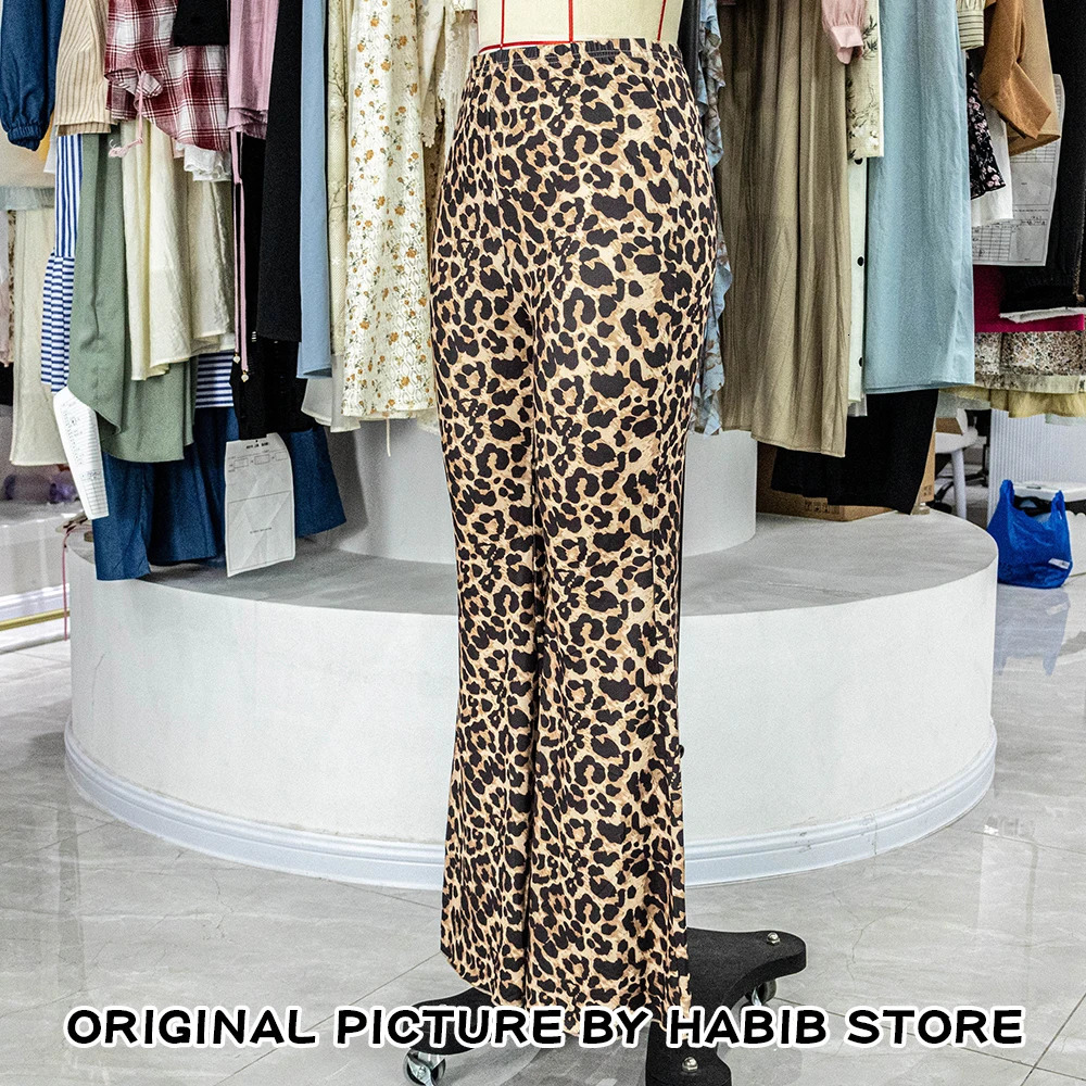 High waisted leopard print flash leg pants Korean style summer autumn womens fashionable sexy tight club ultrathin 250407