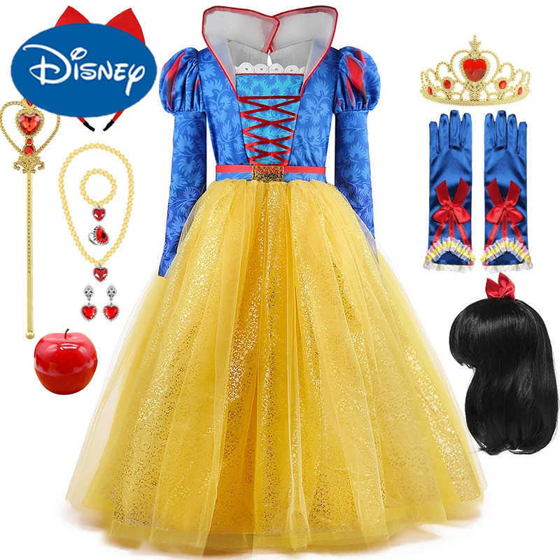 Disney 2025 New Moive Girls Role Playing Snow White Dress Puff Sleeve Mesh Princess Dress Kids Party Birthday Costume Carnival Clothes X250408