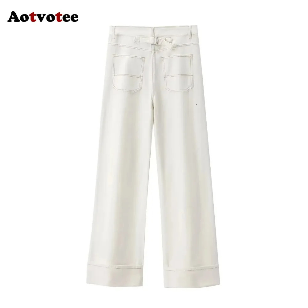 Aotvotee White Wide Leg Womens Jeans SpringSummer High Waist Casual Office Elegant Trouser 250407