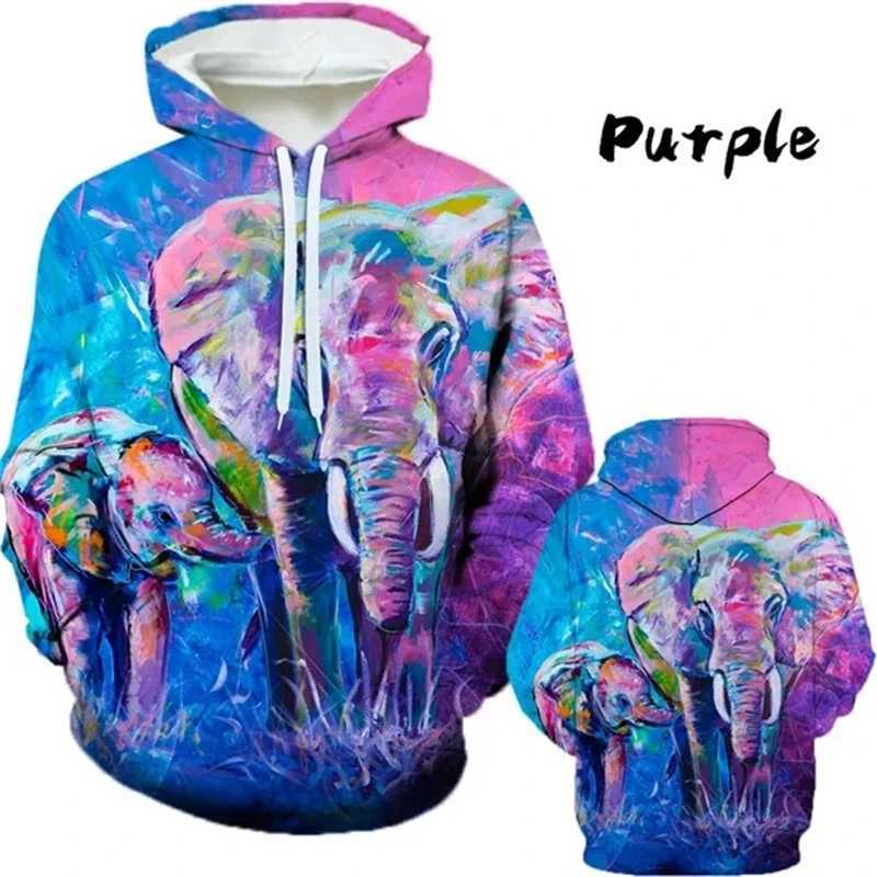 Personalized fashion animal oil painting elephant 3D printing mens winter casual hooded sweatshirt Harajuku Fun sports shirt unisex y2k top W250408