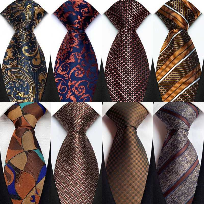 Luxury 8CM Mens Necktie Brown Orange Color Dot Stripes Ties For Man Gro Jacquard Woven Neck Tie For Business Wedding Party X250407
