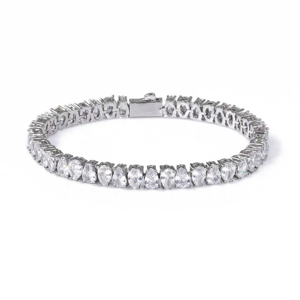 0.5ct 4*6mm Hiphop S Sterling Sier Moissanite D Color Pear Cut Water Drop Shape Full Dia Tennis Bracelet