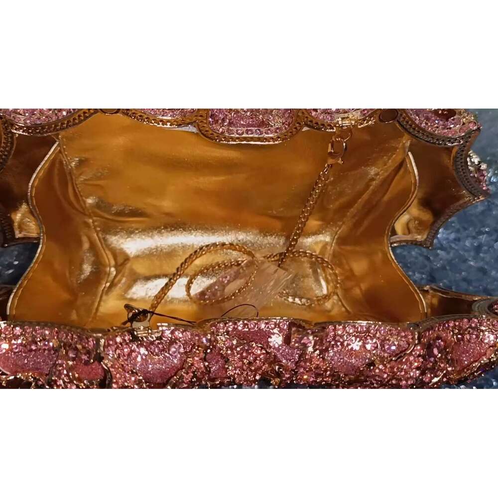 XIYUAN Pink Blooming Rose Woman Crystal Wedding Bridal Clutches Purses Formal Dinner Banquet Dia Handbags Party Evening Bags
