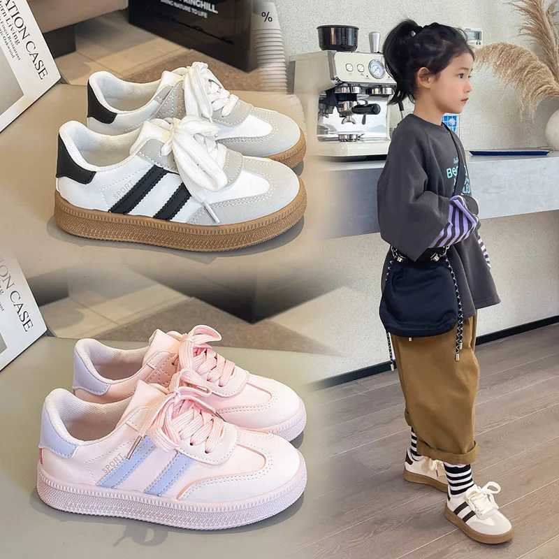 Spring/Autumn Fashion Round Head PU Sports Childrens Cute Sports Shoes Running Shoes Casual Lace Student Walking Flat Shoes W250407