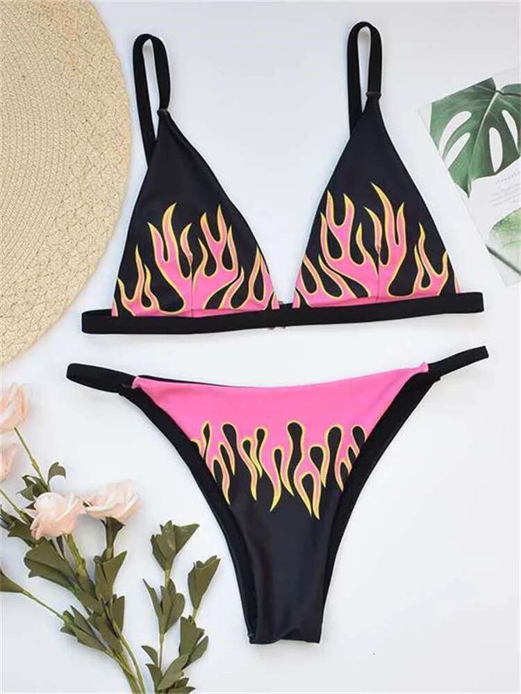 Dongdumaoyi Fire Print Bikini Sexy Off Shouler Women Swimsuit Push Up Plaid Swimwear Brazilian Set Bathing Suit Trajes De Ba O Mujer