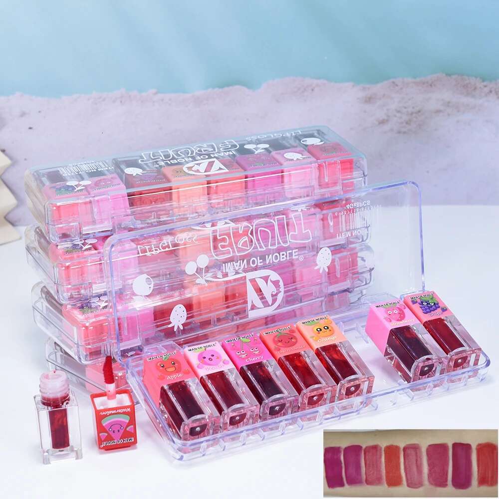 8Pcs Fruity Flavor Tint Set 8 Colors Watery Stain Lip Gloss Waterproof Non-Stick Liquid Lipstick Lips Cosmestic