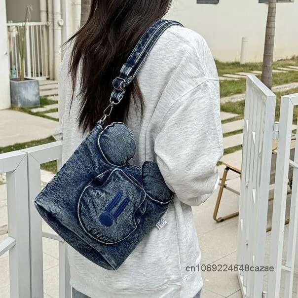 Unique Design Handbag New Washed Denim Tote Versatile Korean Version Vintage Large Capacity 2025 Shoulder Bag