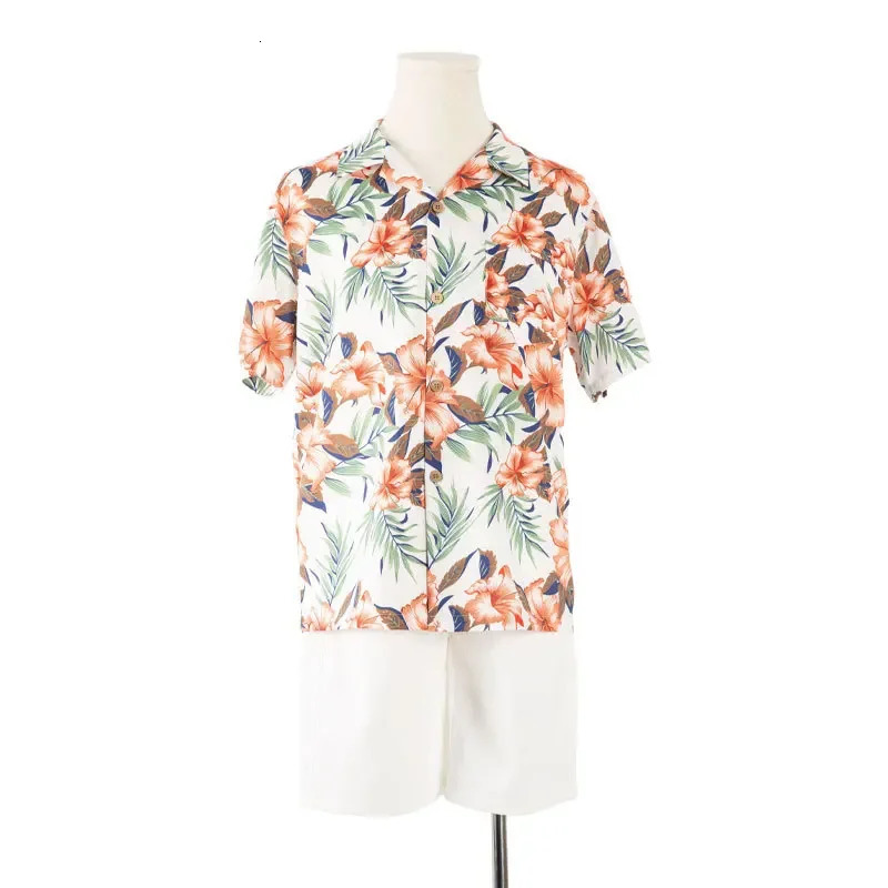 Family Look Vacation Beach Clothing Mom Daughter Sleeveless Dress Dad Son Matching Floral Shirt Set Parent Child Holiday Clothes 250407