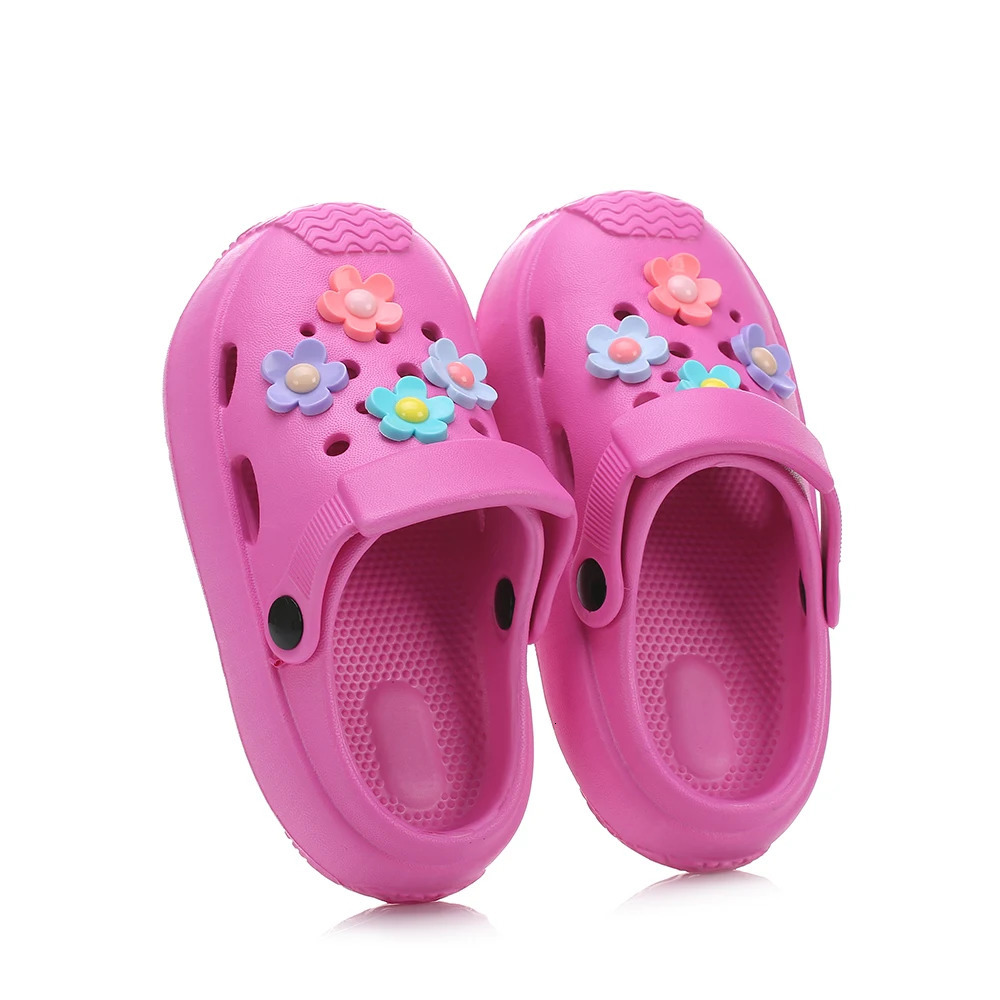 Summer Kids Home Slippers Childrens Shoes Slippers Soft Anti-Skid Flower DIY Hole Shoes for Boys Girls Beach Shoes 250408