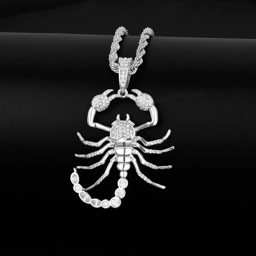 Hip Hop Ice Out Zircon Poisonous Scorpion Pendant Necklace Men Women Cool Punk Rock Street Party Jewelry Gifts 251105