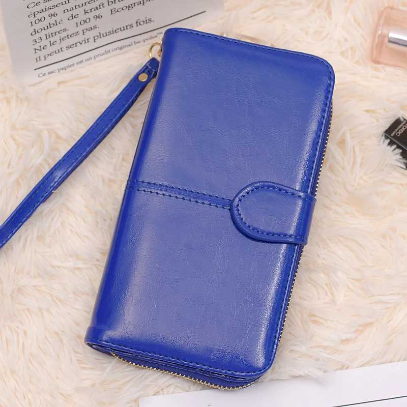 Womens Vintage Oil Wax PU Leather Clutch Wallet Female Large Capacity Phone Purse Ladies Wristband Simple Card Holder Pouch Bag H25110711