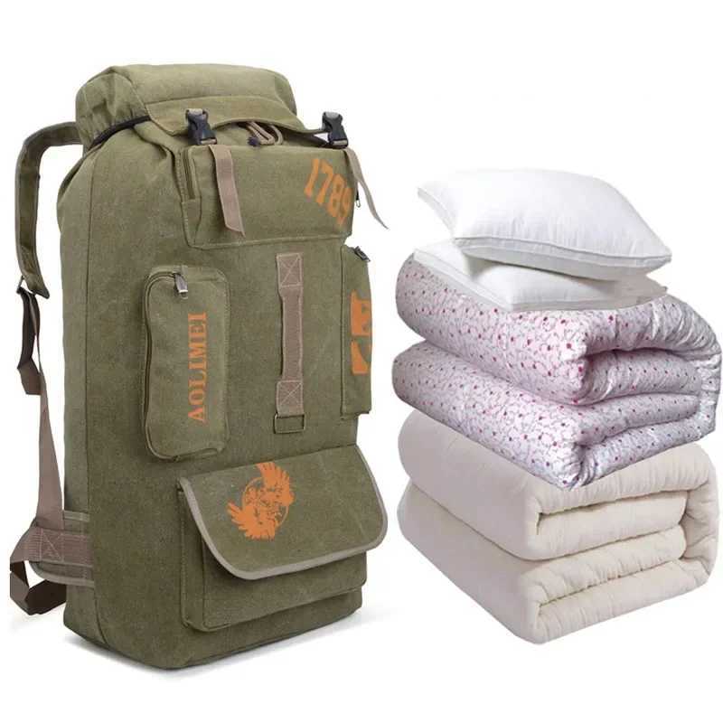 100L Hiking Camping Backpack Large Canvas Travel Luggage Backpack Outdoor Mountaineering Multiple Pockets RucksackC250407