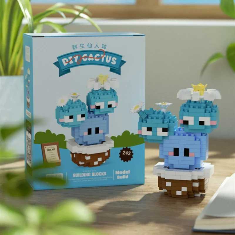 Free shipping Potting Building Blocks Mini Cactus Desktop Decoration Eternal Life Pollen Bowl DIY Assembly Model Childrens Toy Gift