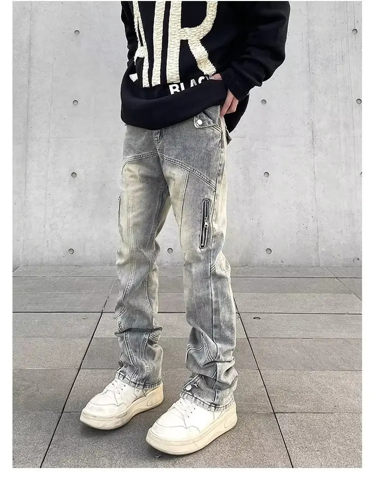 Mens jeans Y2k bagged mens Trousers streetwear denim shorts clothing Flared Cargo torn wide pants 250401