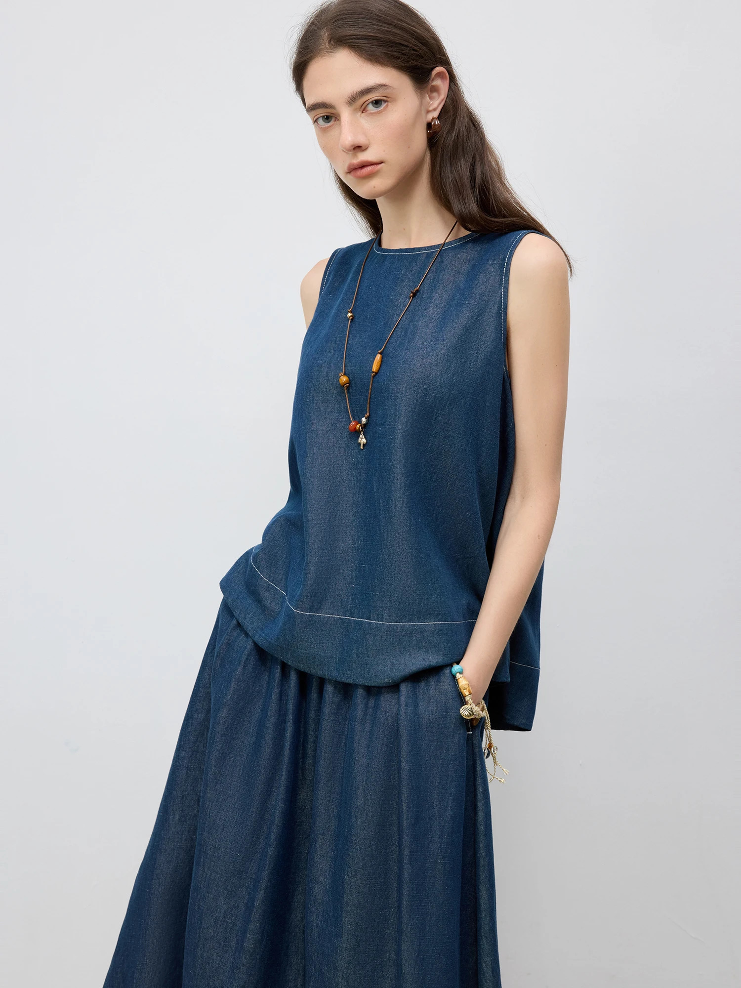 ZIQIAO Petite Size Holiday Style Linen Denim Suit Female 2025 Skirt Summer Wear A Complete Set 25ZQ9206925ZQ92068 250408