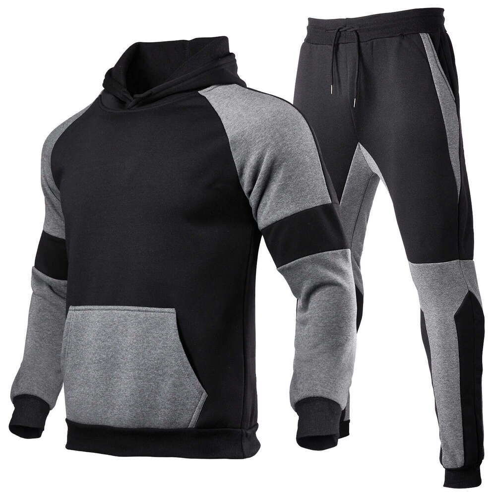 set for men and women, European size, blank color blocking splicing sportswear, running outdoor two-piece set, new casual versatile fashion clothing