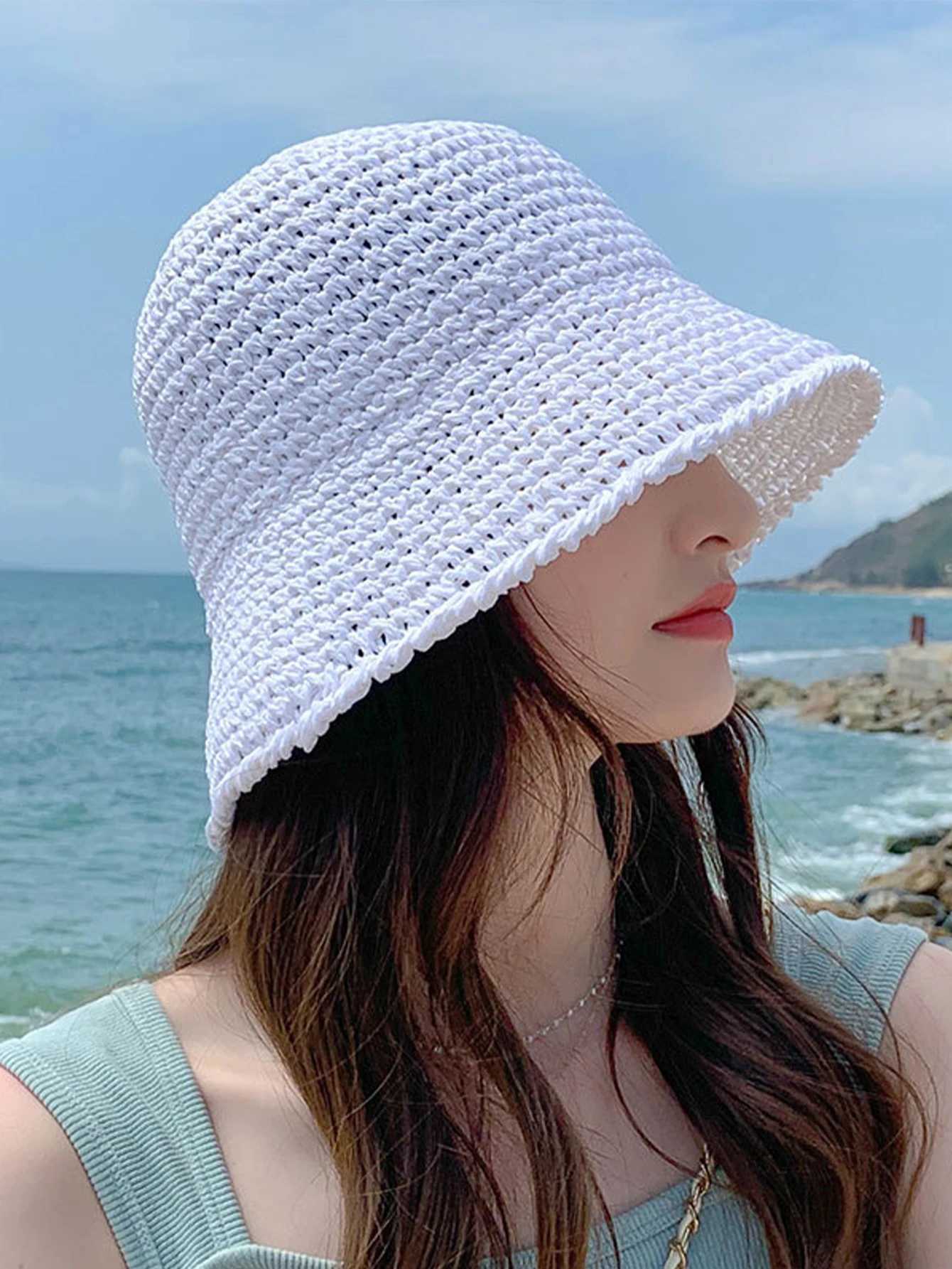 Straw hat hand made braided Wens big fishermans hat Protection Sun Hat Foldab Roll up bucket hat TravelC250407