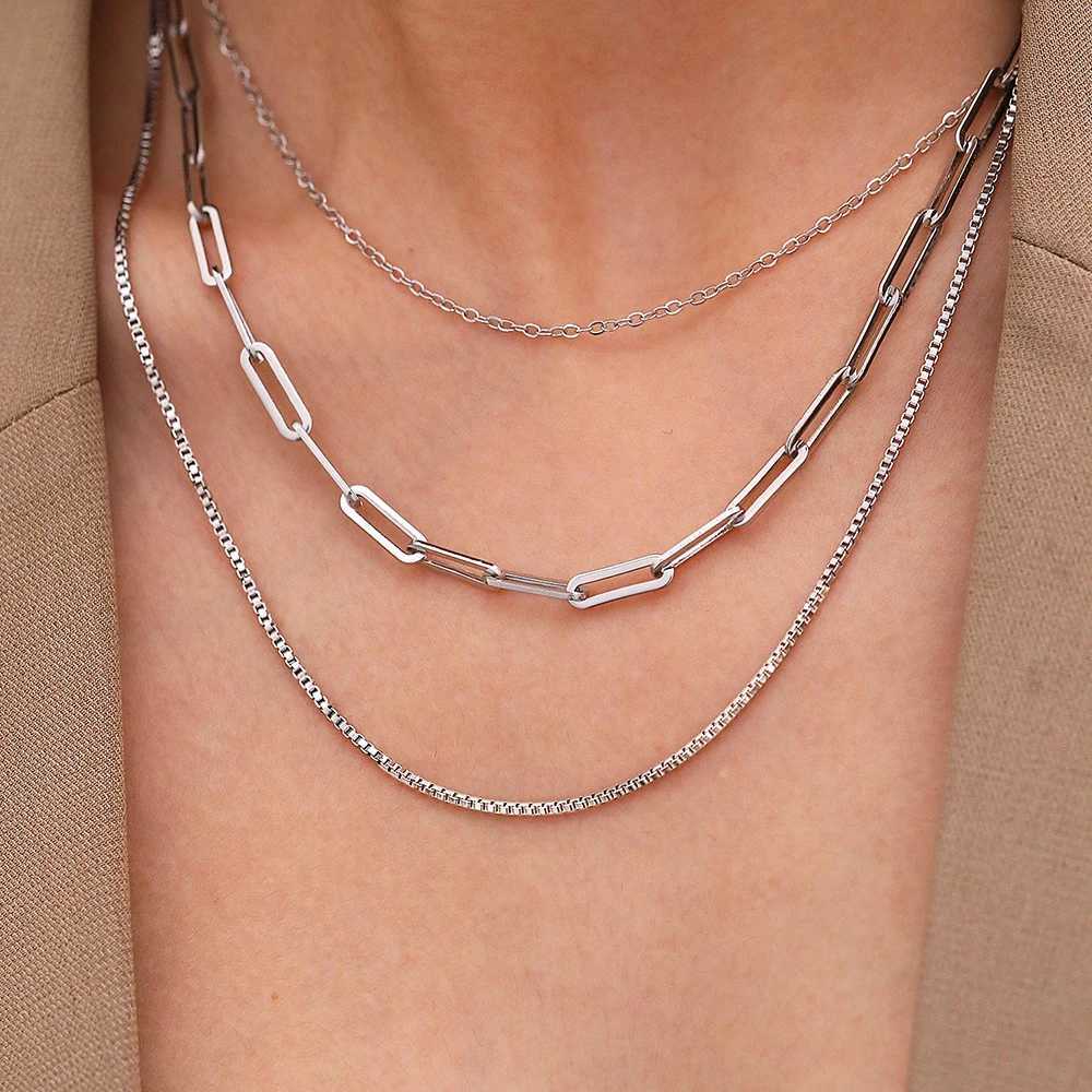 Stainless steel necklace classic three-layer hollow chain fashionable and simple necklace suitable for womens jewelry non fading high quality Y250408